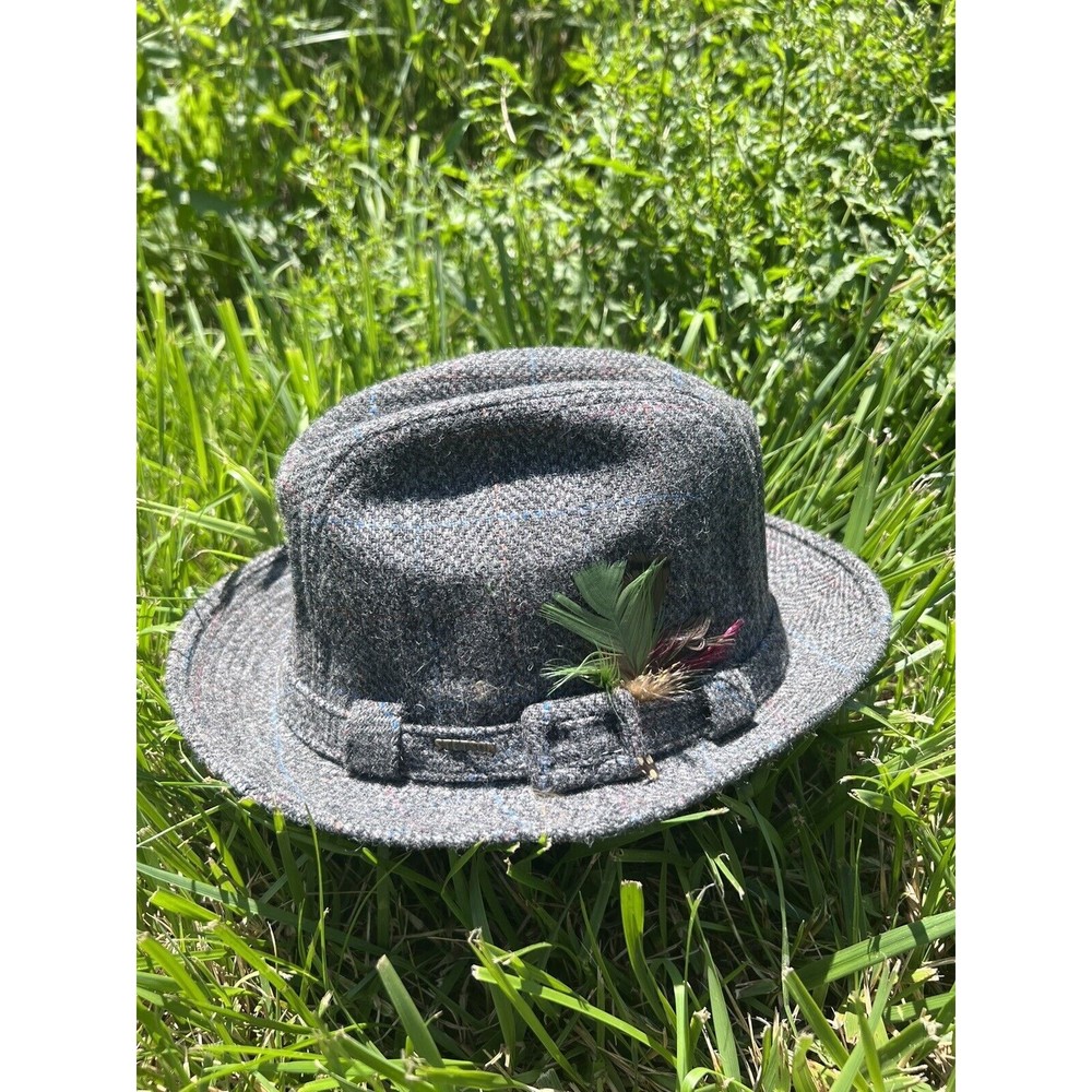 Vintage Stetson Fedora Mens Hat Plaid Tweed Woven size 7